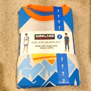 New!Boys Kirkland 4 PC Organically grown Cotton Fitted Pajama Set Sizes 7